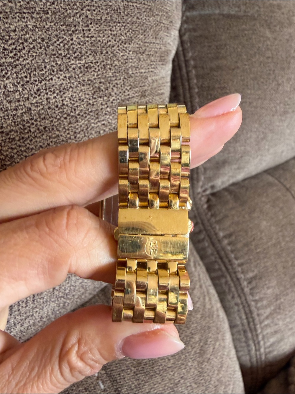 MICHELE Deco Diamond Chronograph Gold-Tone Watch Full Bracelet Box - Picture 8 of 8